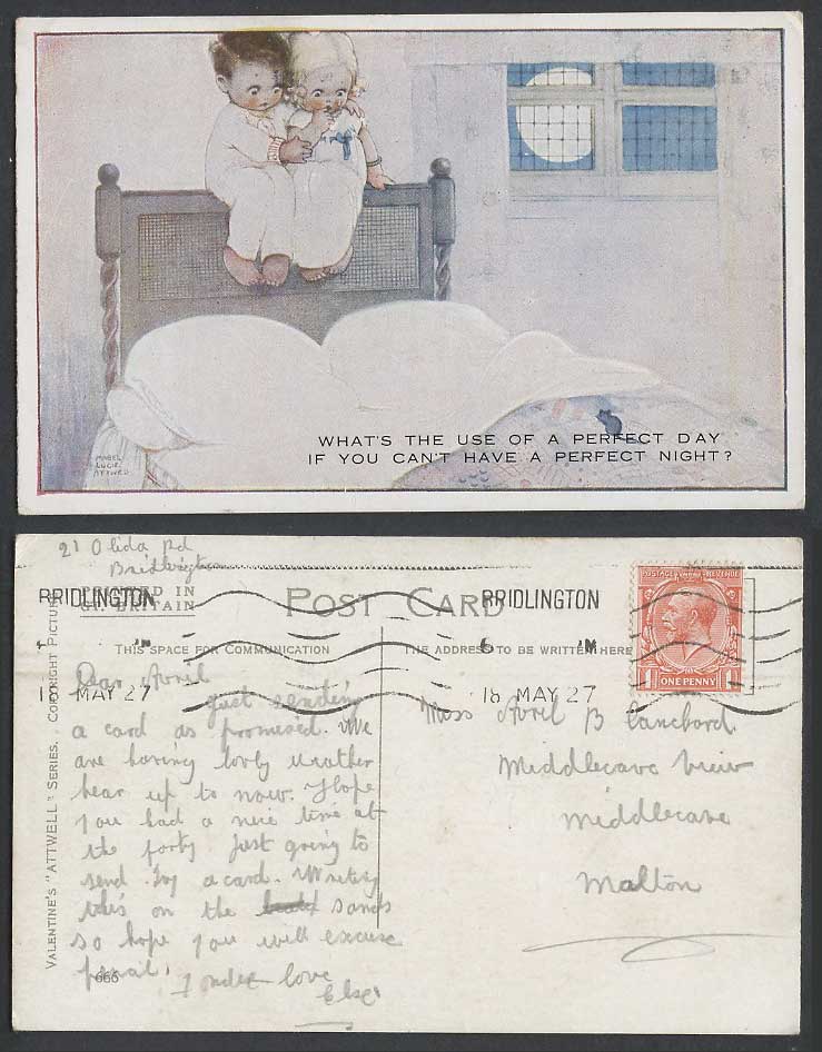 MABEL LUCIE ATTWELL 1927 Old Postcard Mouse Rat Use of Perfect Day Not Night 666