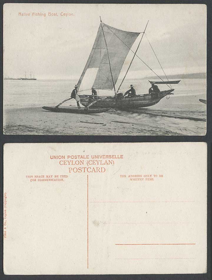 Ceylon Old Postcard NATIVE FISHING BOAT, Fishermen, Beach, Fishery Sailing Canoe