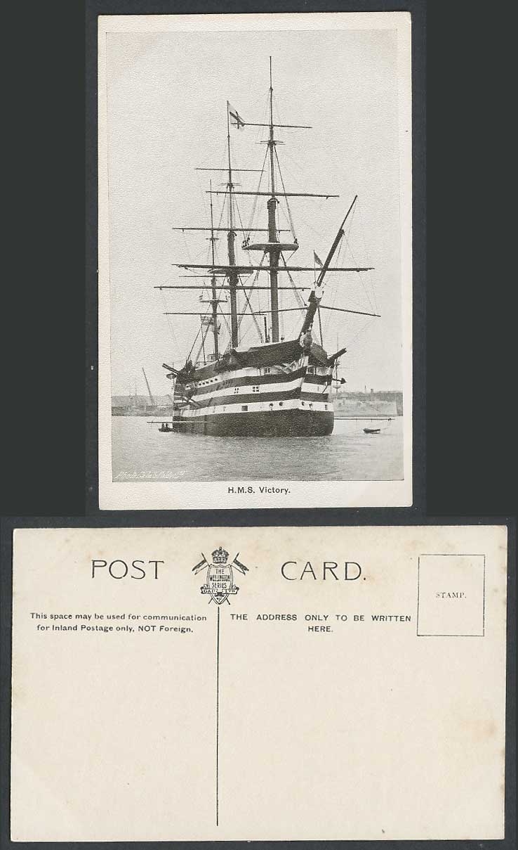 H.M.S. Victory Military Vessel Ship Boat Old Postcard The Wellington Series Navy