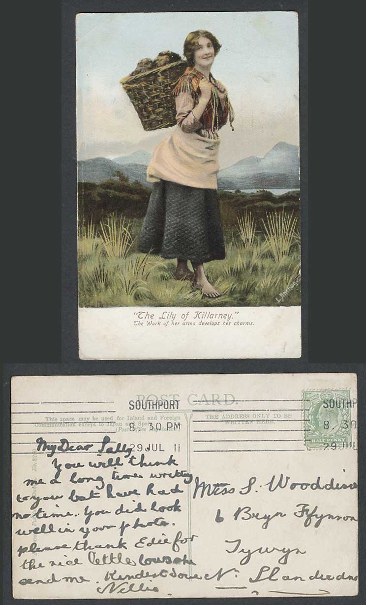 Ireland 1911 Old Postcard Lily of Killarney Arms Work Develops Charms L. Anthony