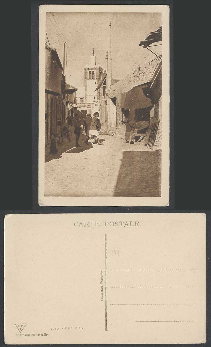 Tunisia Old Postcard Tunis Une Rue, Native Street Scene, Tower and Gate EMT 1062