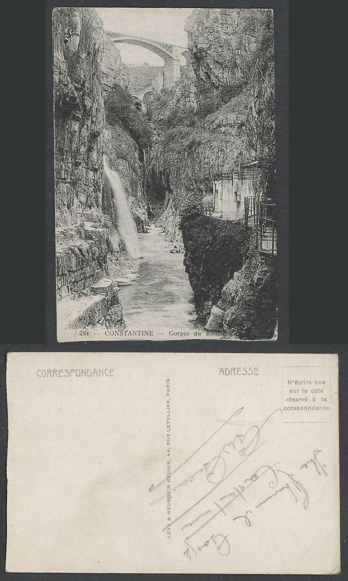 Algeria Old Postcard Constantine Gorges du Rhummel Bridge Waterfall River LL 284