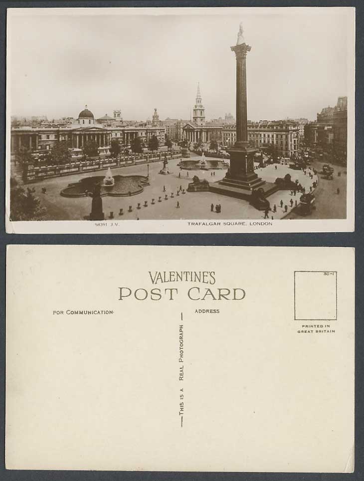 London Old Real Photo Postcard TRAFALGAR SQUARE Nelson's Column Fountains Street