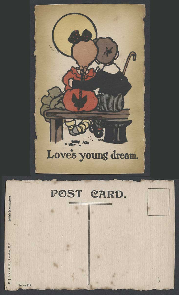 Love's Young Dream, Romance by Full Moon Artist Drawn Old Hand Painted Postcard