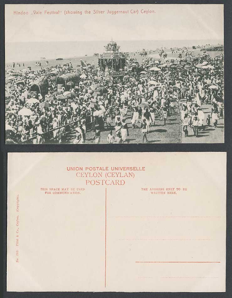 Ceylon Old Postcard Hindu Hindoo Vale Festival Parade Show Silver Juggernaut Car