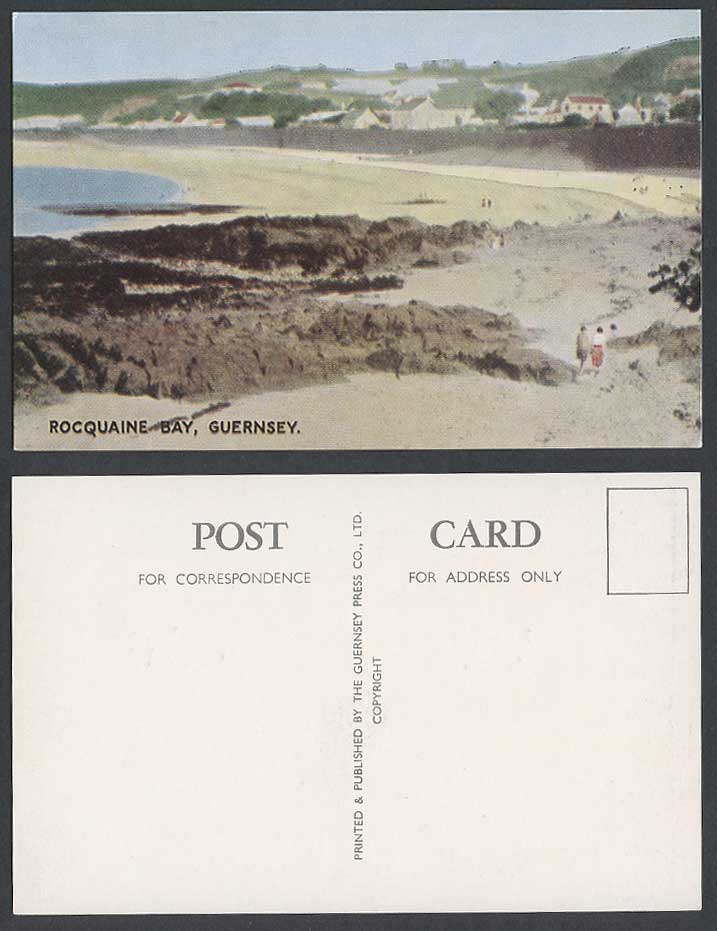Guernsey Old Colour Postcard ROCQUAINE BAY, Beach Rocks Panorama Channel Islands