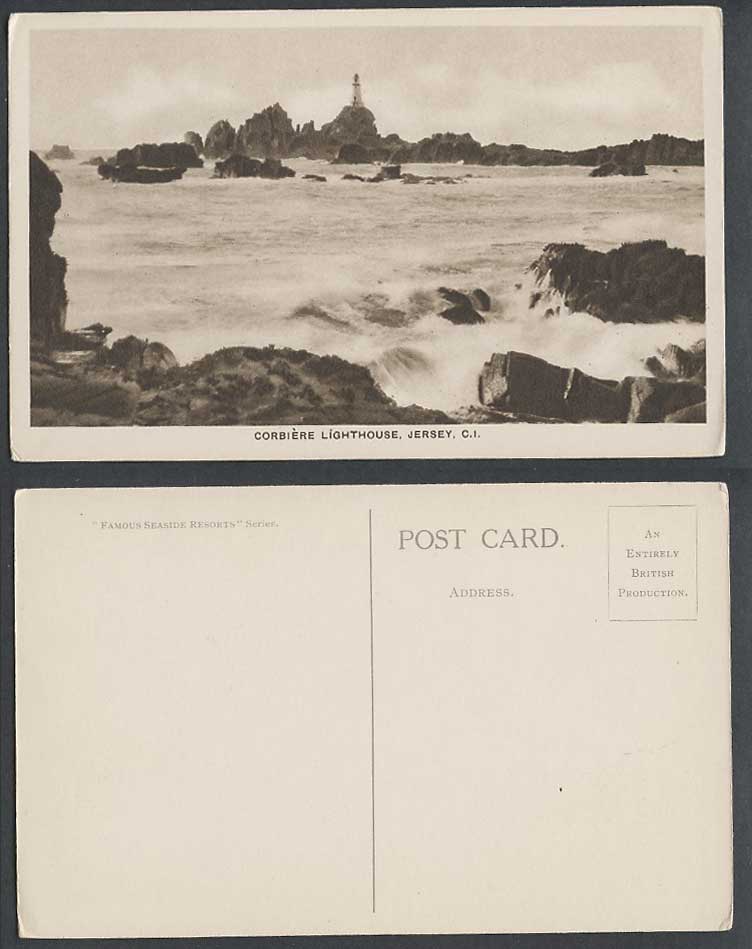 Jersey Old Postcard La Corbiere Lighthouse, Rocks Rough Sea Channel Islands C.I.