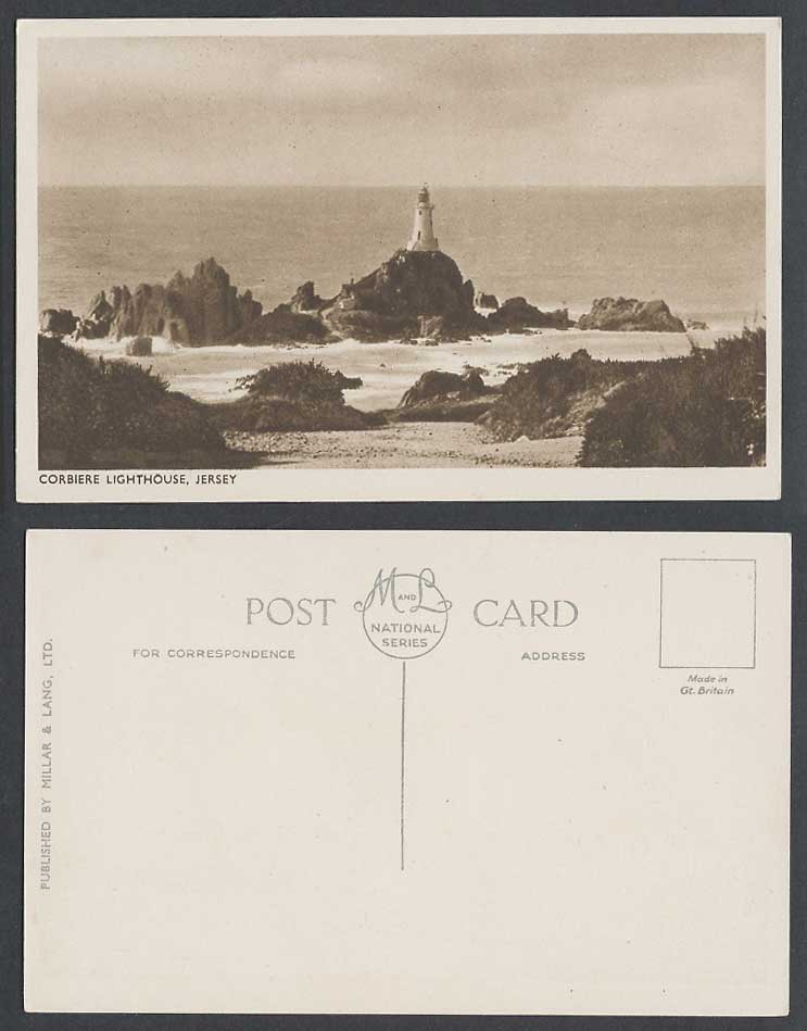 Jersey Old Postcard La Corbiere Lighthouse on Rock Rocks Channel Islands M and L