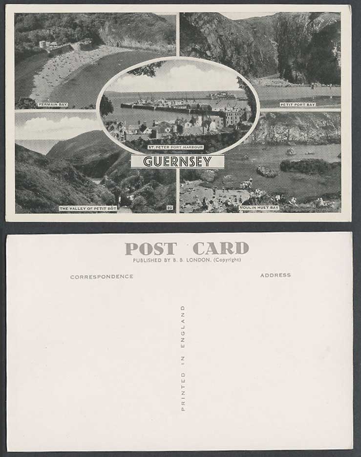 Guernsey Old Postcard Fermain Bay Valley of Petit Bot St. Peter Port Harbour etc