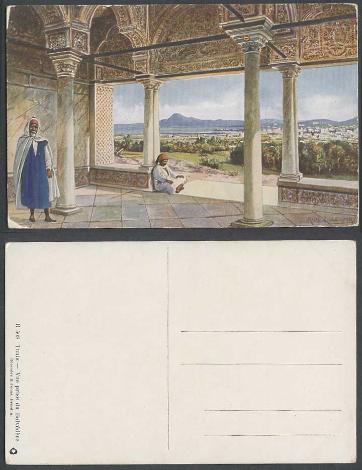 Tunisia Old Postcard Tunis Vue prise du Belvedere, Rich Lanzendorf Artist Signed