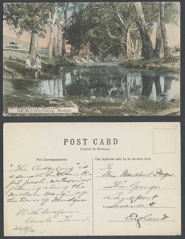 Australia 1910 Old Hand Tinted Postcard McGrath's Crossing Mudgee, River Fishing