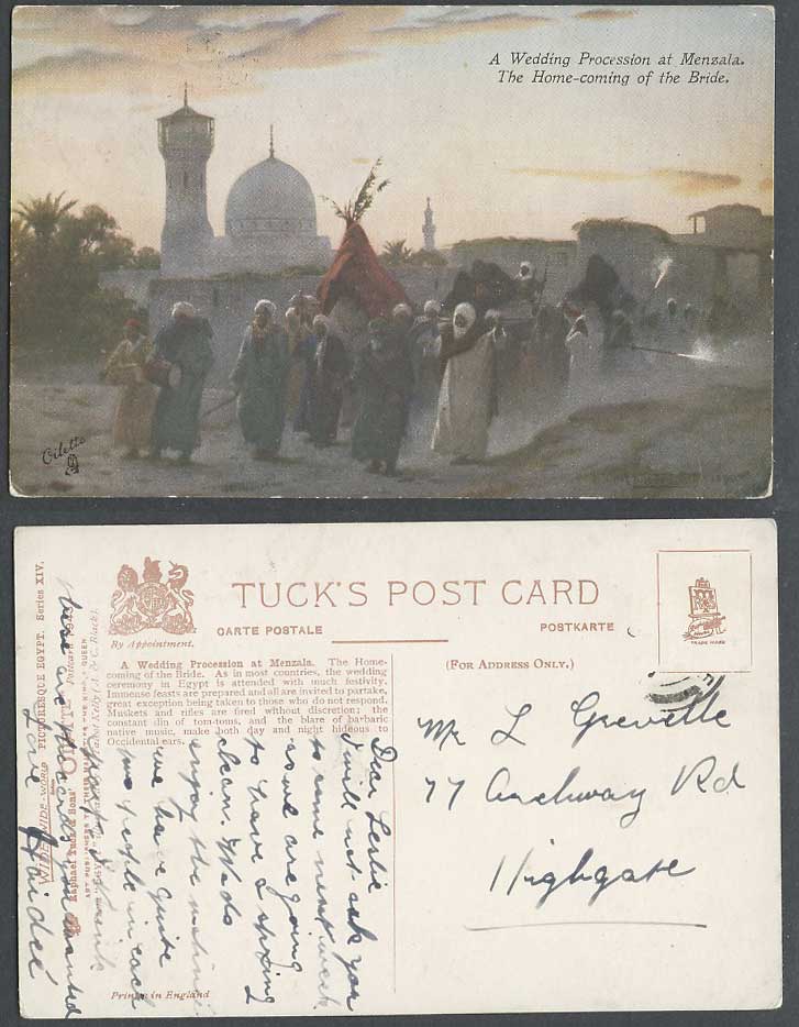 Egypt RT Kelly Old Tuck's Postcard Wedding Procession Menzala, Home-Coming Bride