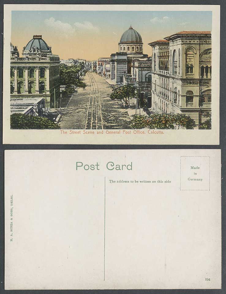 India Old Colour Postcard Street Scene and General Post Office, Calcutta, G.P.O.