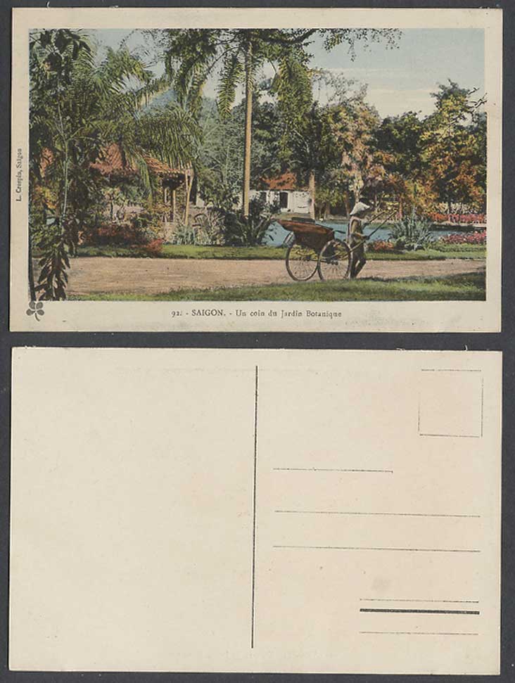 Indo-China Old Postcard Saigon Jardin Botanique Botanic Garden Rickshaw & Coolie