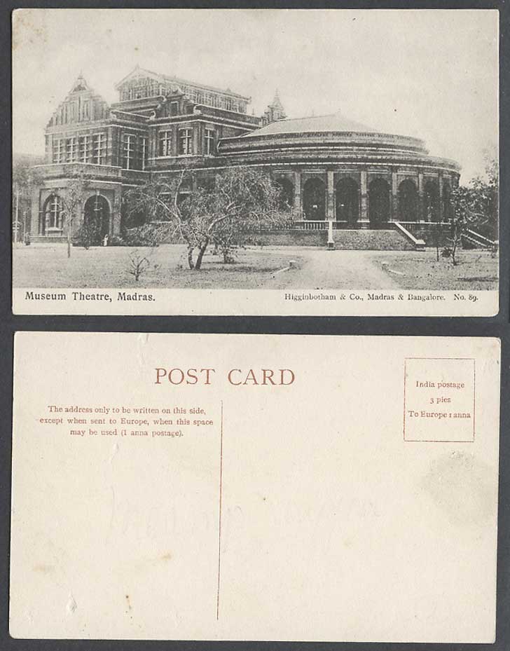 India Old Postcard Museum Theatre Madras Building Steps Higginbotham & Co. No.89