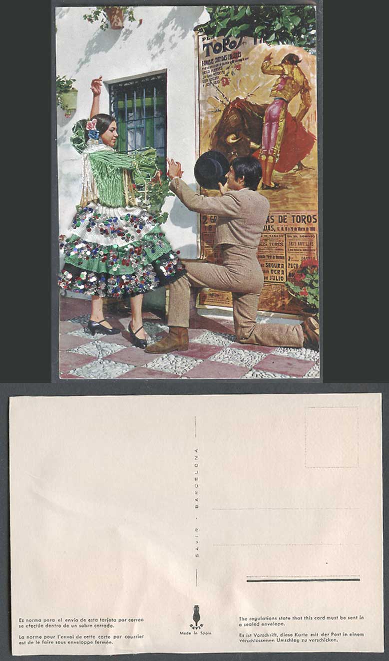 Spain Silk Embroidered Dancing Costumes Glitters Dancer Bullfighter Old Postcard