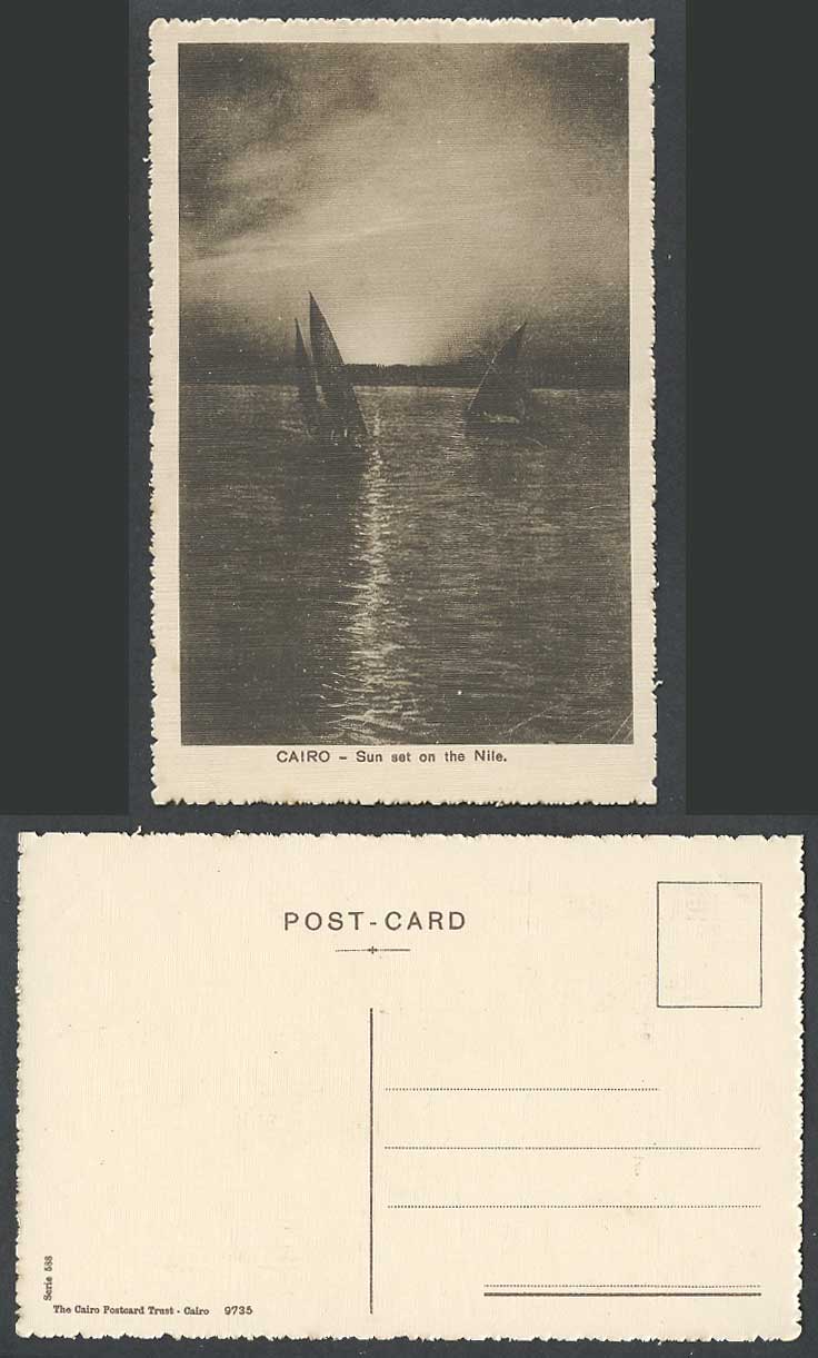 Egypt Old Postcard Cairo Sunset Sun Set on The Nile River, a Native Sailing Boat