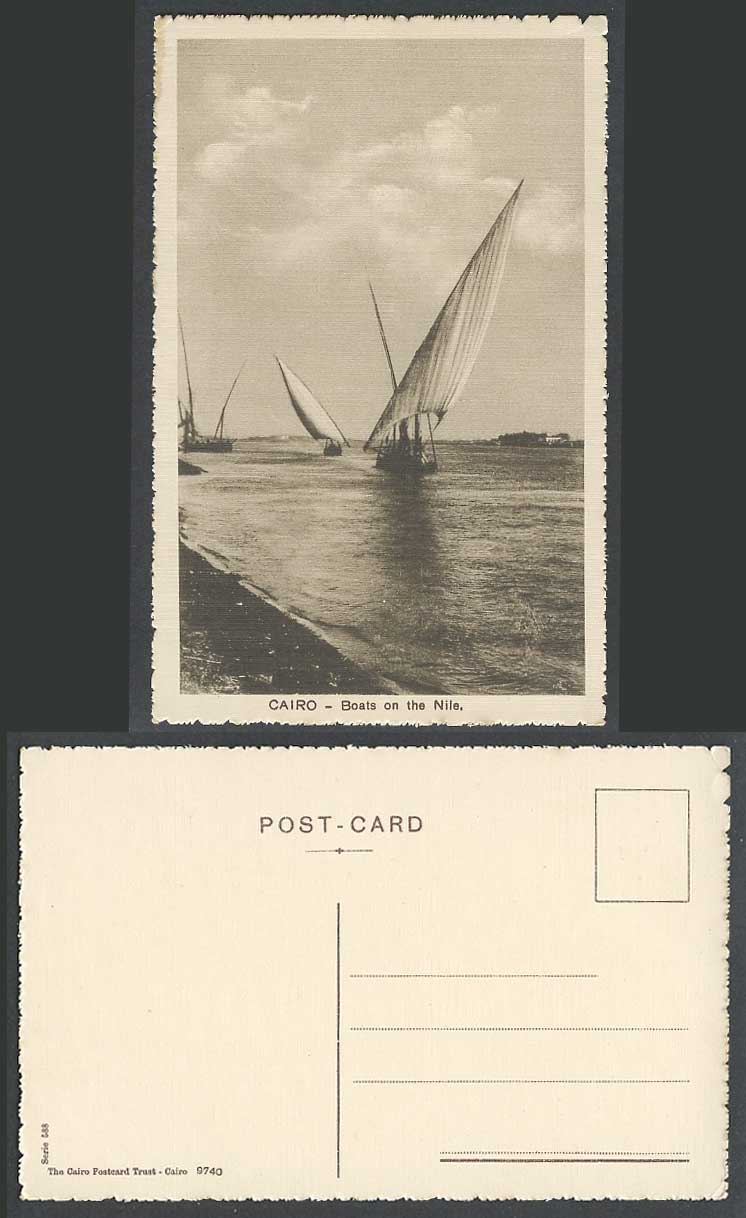 Egypt Old Postcard Cairo Boats on Nile River Scene Native Sailing Vessels Yachts