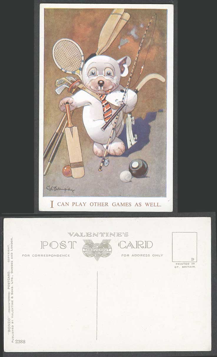 BONZO DOG GE Studdy Old Postcard I Play Other Games as Well Fishing Cricket 2388