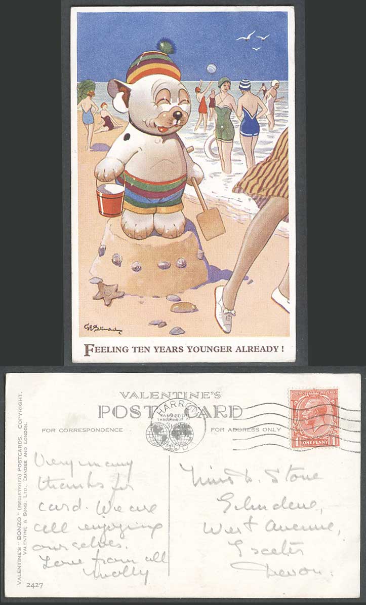 BONZO DOG GE Studdy 1934 Old Postcard Feeling 10 Ten Years Younger Already! 2427