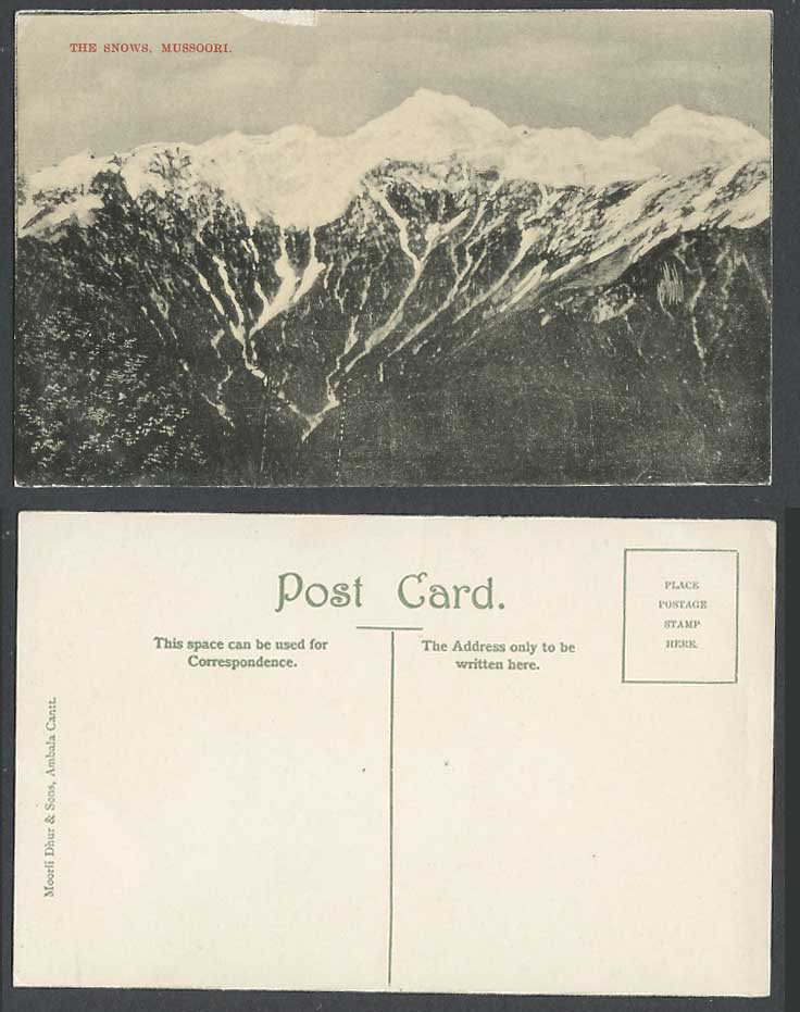India Old Postcard The Snows, Mussoori Mussoorie, Snow Snowy Mountains, Hills
