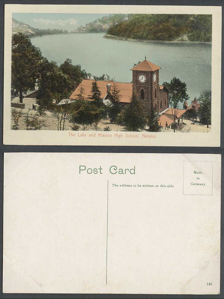 India Old Color Postcard Lake Mission High School Clock Tower NAINITAL Naini Tal