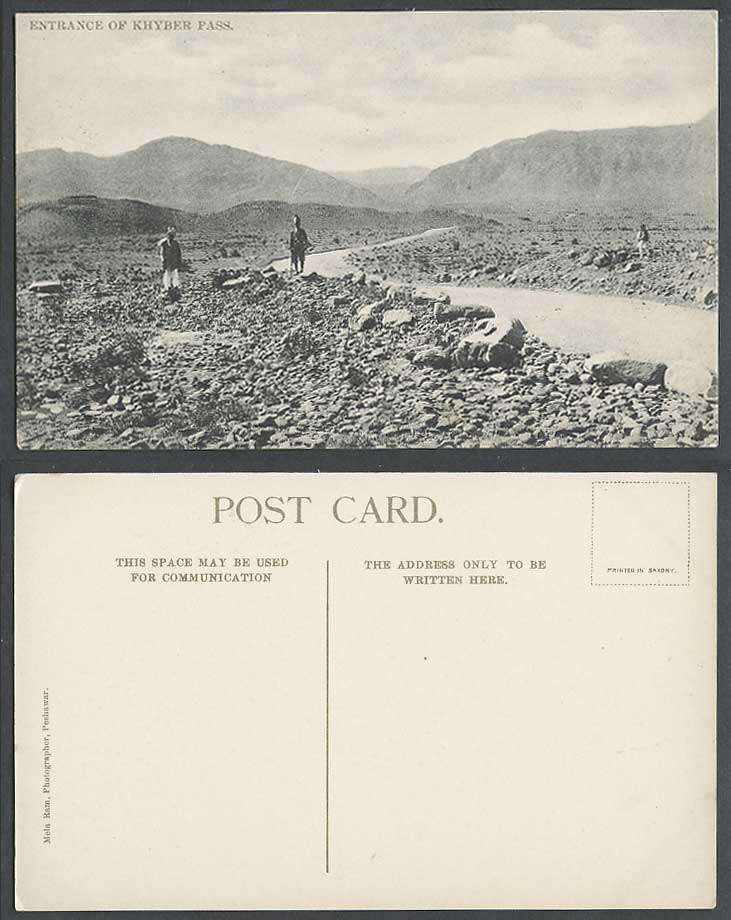 Pakistan Old Postcard Entrance of Khyber Pass near Peshawar 2 Soldiers Mountains