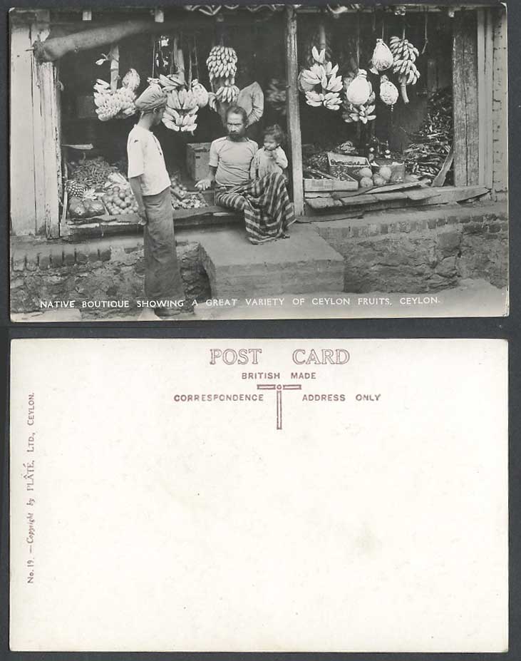 Ceylon Old Real Photo Postcard Native Boutique a Great Variety of Fruits Sellers