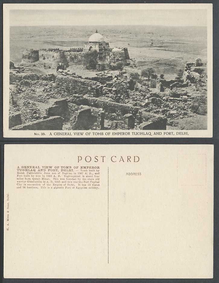 India Old Postcard General View Tomb of Emperor Tughlaq & Fort Delhi Tughlaqabad