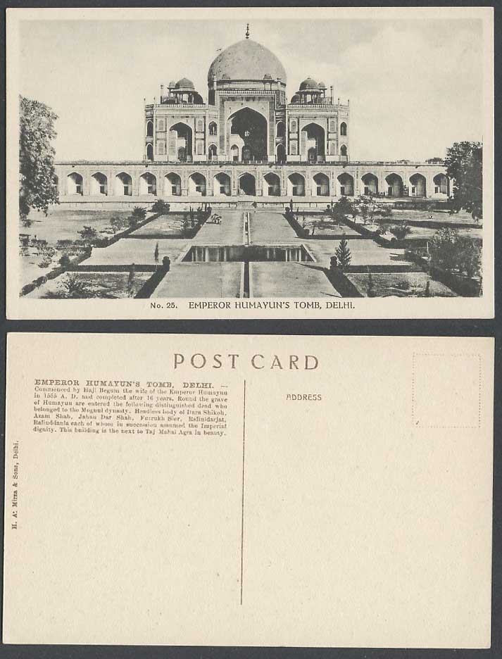 India Old Postcard Emperor Humayun's Tomb Delhi, Built by Wife Hamida Banu Begum