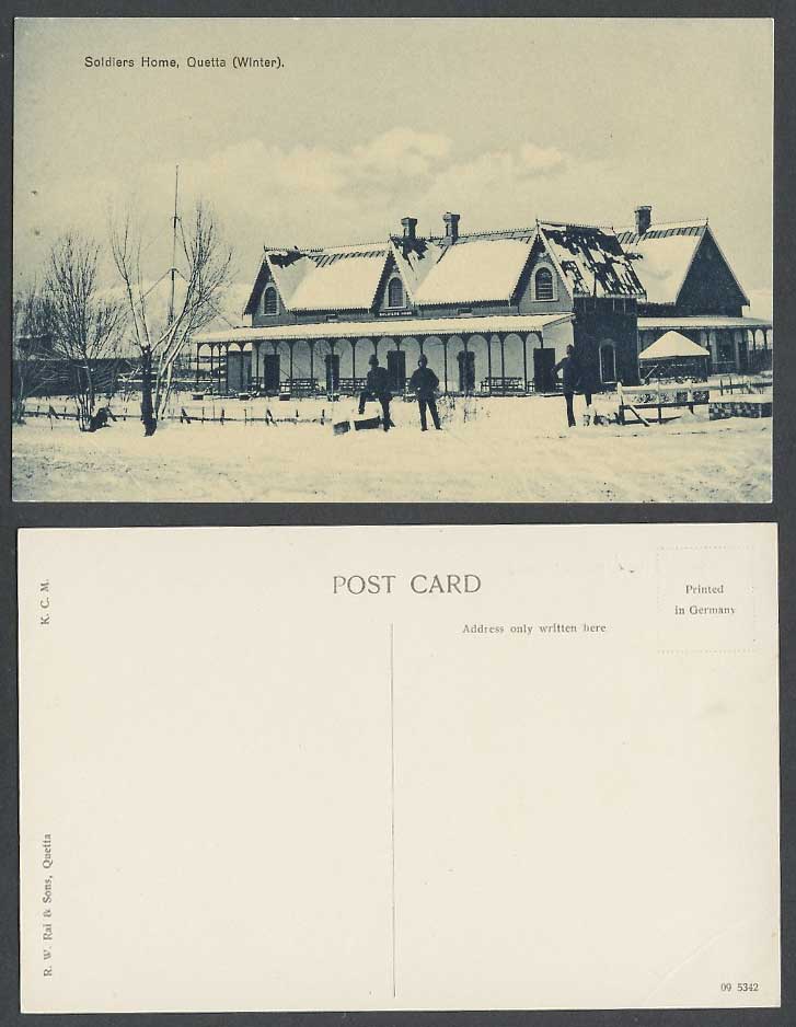 Pakistan Old Postcard Soldiers Home and Entrance, Winter, QUETTA Snowy Landscape