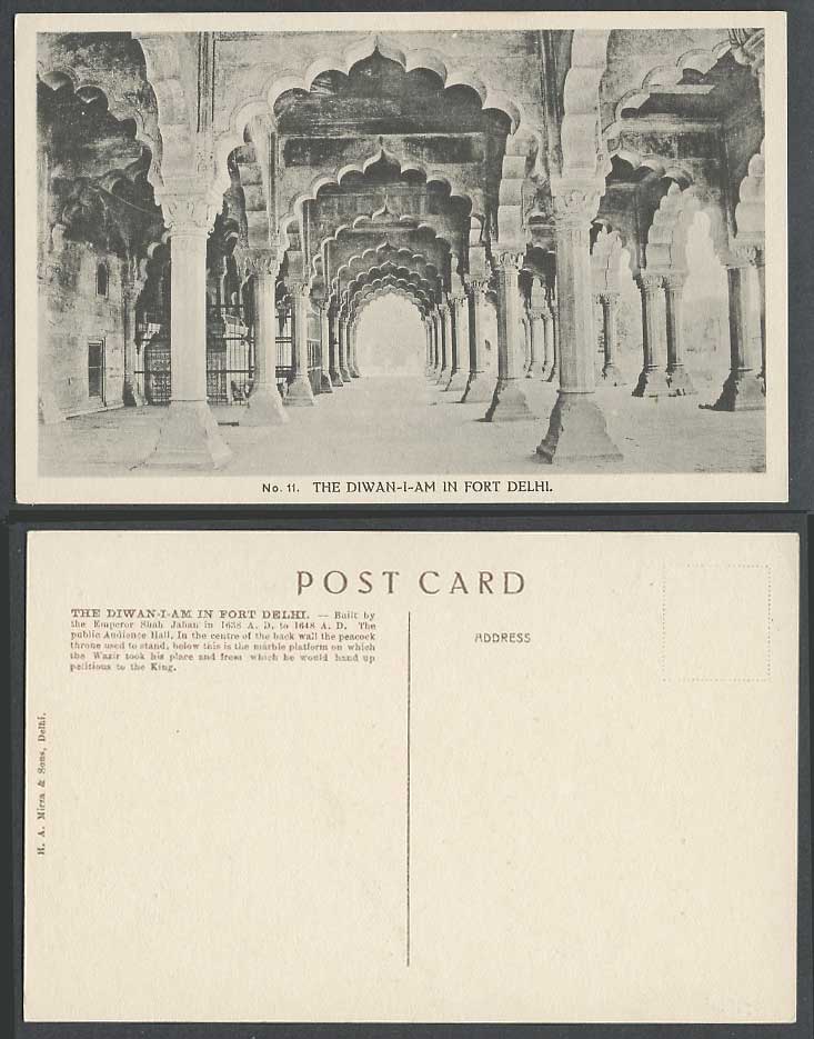 India Old Postcard Diwan-i-Am Fort, Delhi, Built by Emperor Shah Jahan 1638-1648