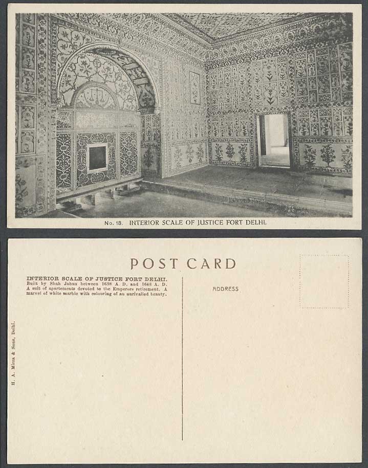 India Old Postcard Interior Scale of Justice Fort Delhi Built by Shah Jahan 1638