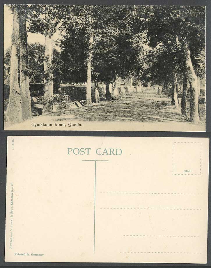 Pakistan Old Postcard Quetta Gymkhana Road, Tree-Lined Street Scene Trees, India