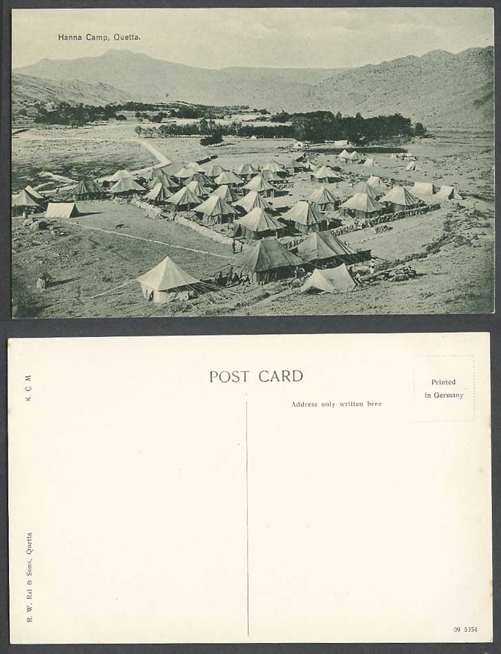Pakistan Old Postcard Hanna Camp Quetta Tents Hills Mountains Panorama Br. India
