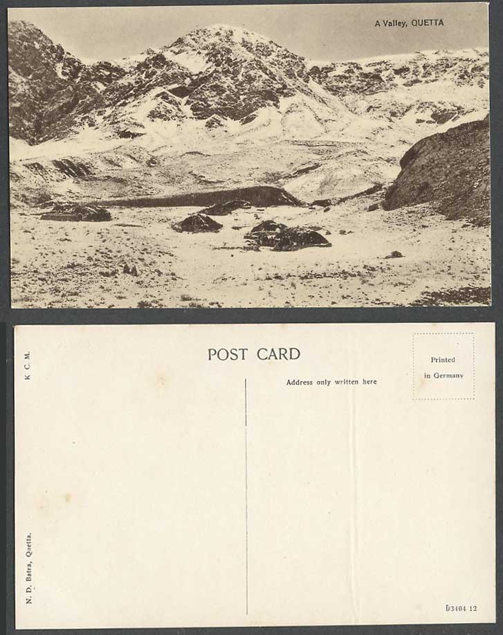 Pakistan Old Postcard A Valley Quetta Snowy Mountains Hills Snow India N.D.Batra