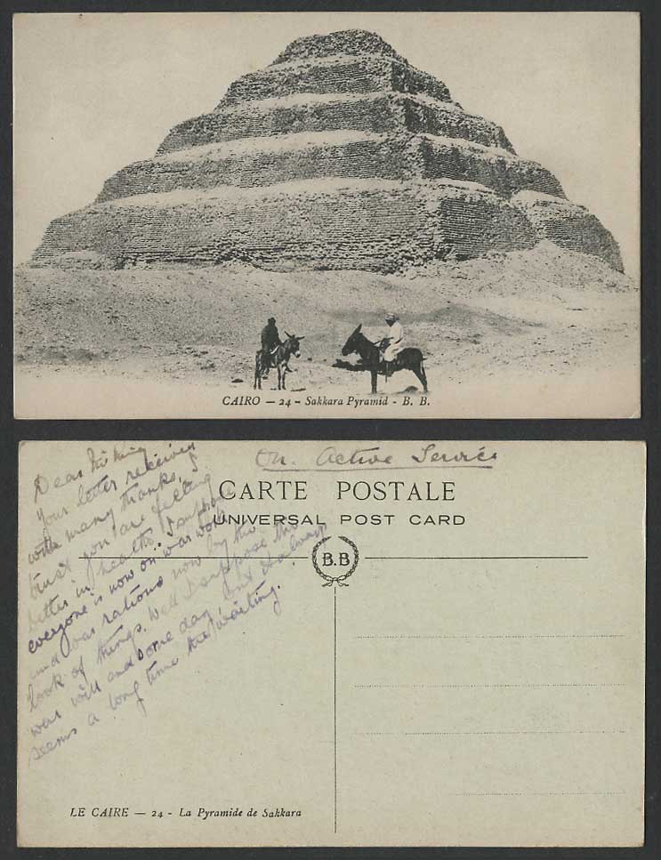 Egypt Old Postcard Cairo Sakkara Step Pyramid Donkey Riders Saqqara Pyramide 24.