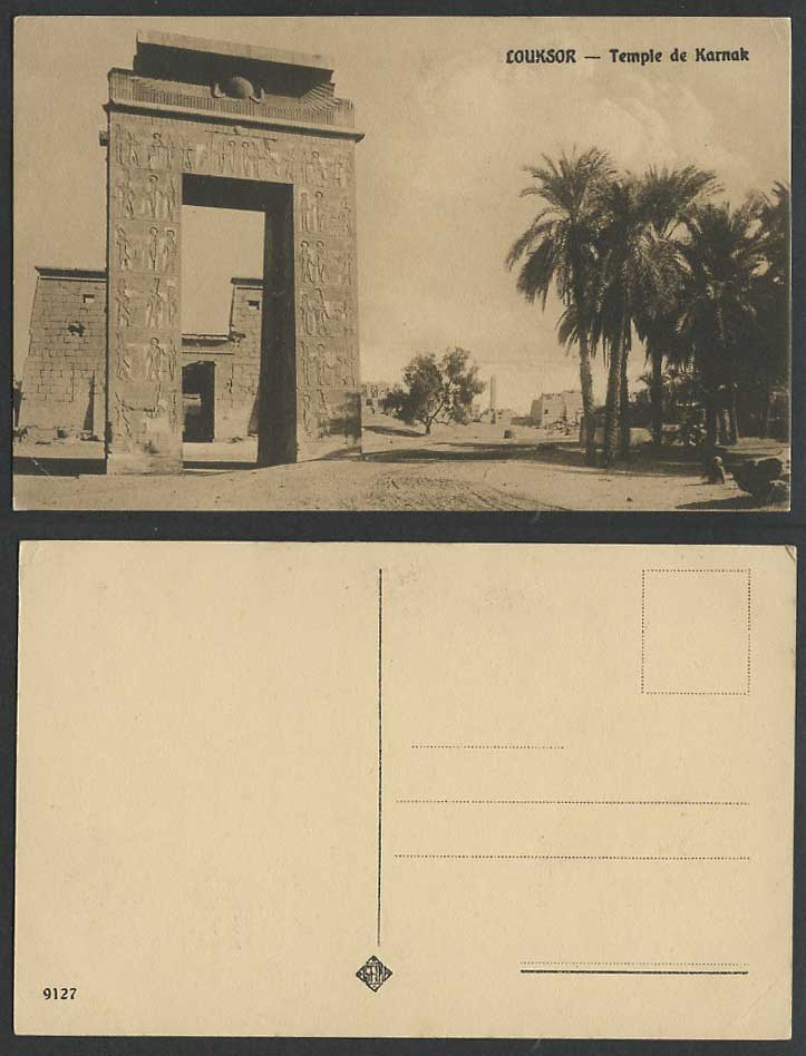 Egypt Old Postcard Luxor Louksor Temple of Karnak Gate Palm Trees Obelisque 9127