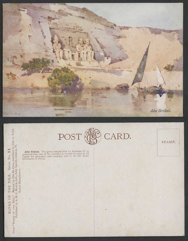 Egypt ELLA DU CANE ART Old Postcard ABU SIMBEL, Great Temple by Rameses II Nubia