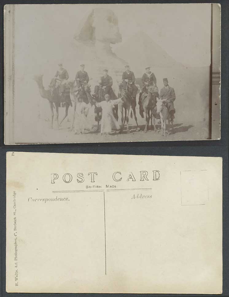 Egypt Old Real Photo Postcard Cairo Sphinx Pyramid Soldiers Seaman Marine Camels