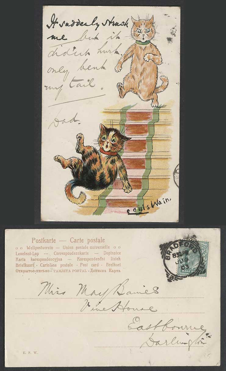 LOUIS WAIN Artist Signed Cats It Suddenly Struck Me Write Away 1903 Old Postcard