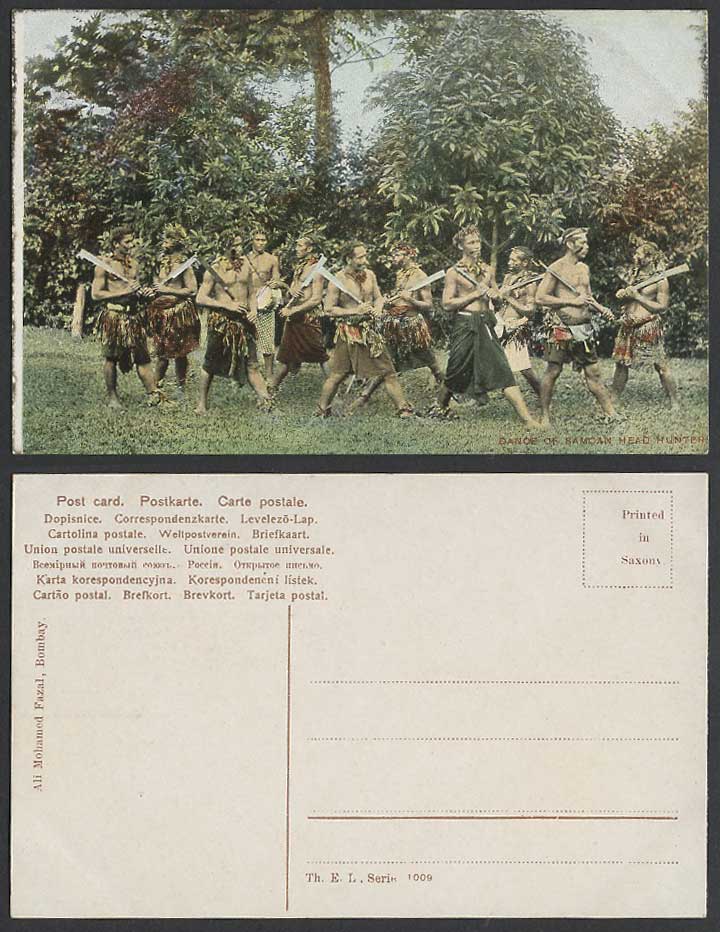 Samoa Old Colour Postcard Dance of Samoan Head Hunters, Native Dancers, Costumes