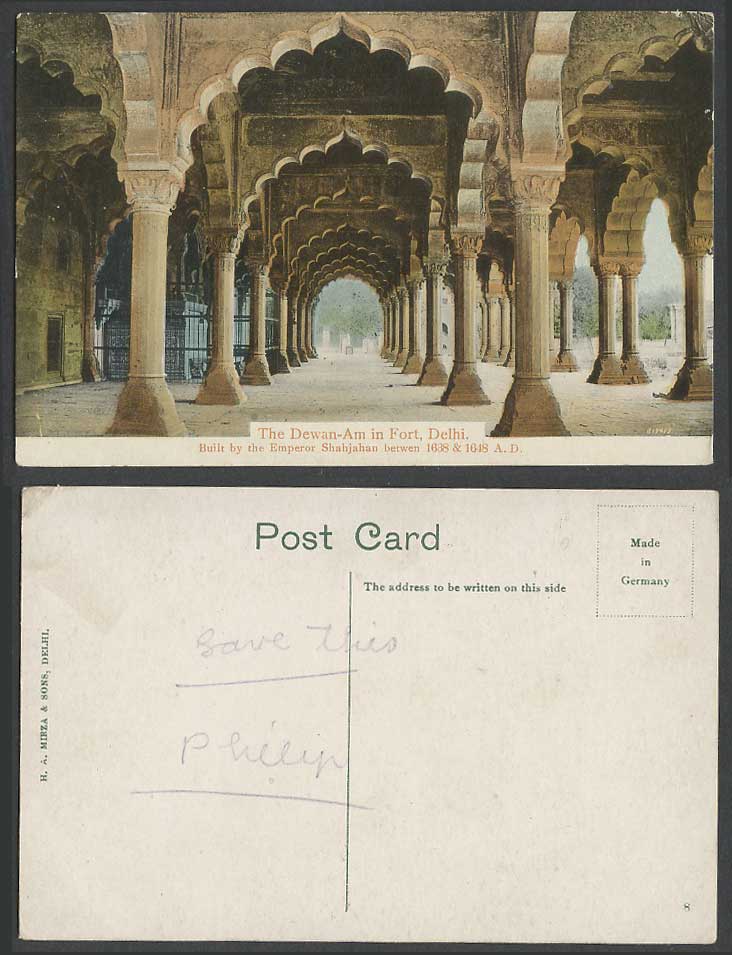 India Old Postcard Dewan-Khas Fort Delhi Built by Emperor Shahjahan 1638-1648 AD