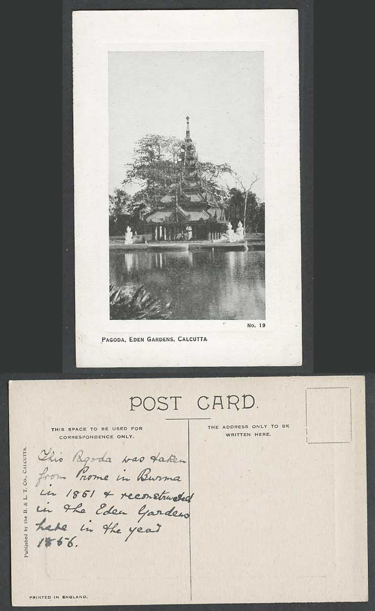 India Old Postcard Burma Burmese Pagoda Eden Gardens Calcutta Lake and Statue 19