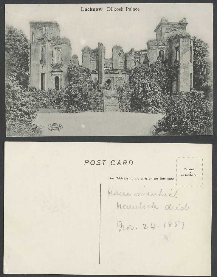India Old Postcard Dilkosh Dilkusha Palace Lucknow, Ruins Steps Phototype Bombay