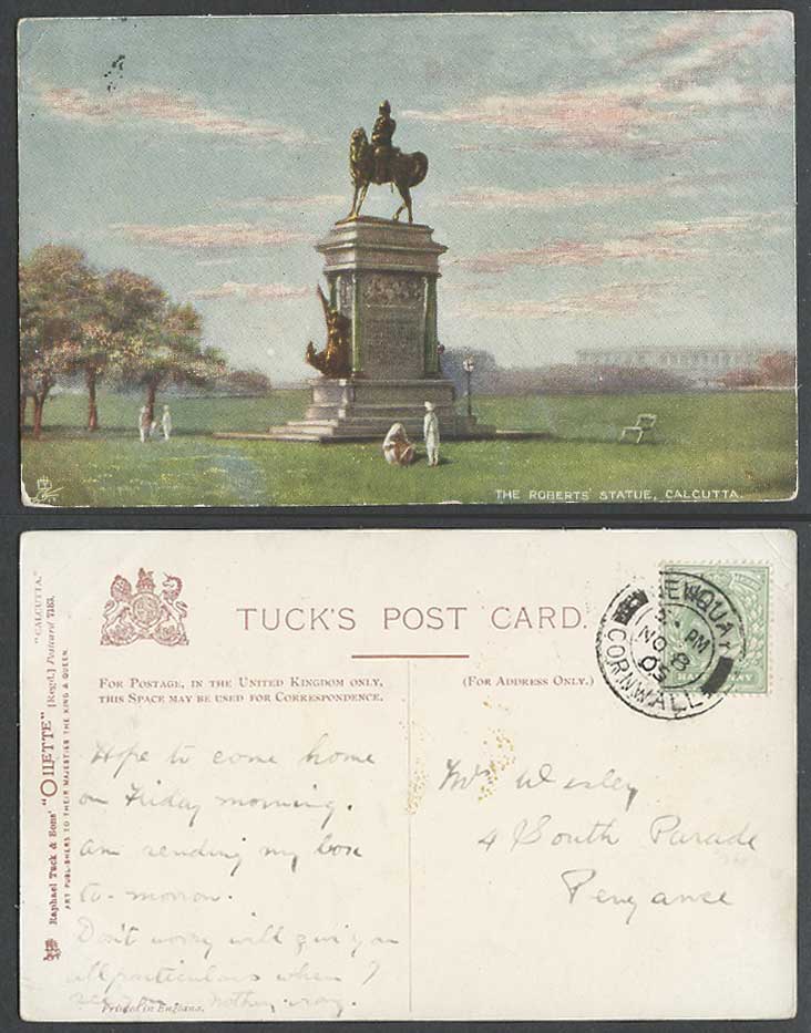 India 1905 Old Tuck's Oilette Postcard The Roberts Statue Field Marshal Calcutta