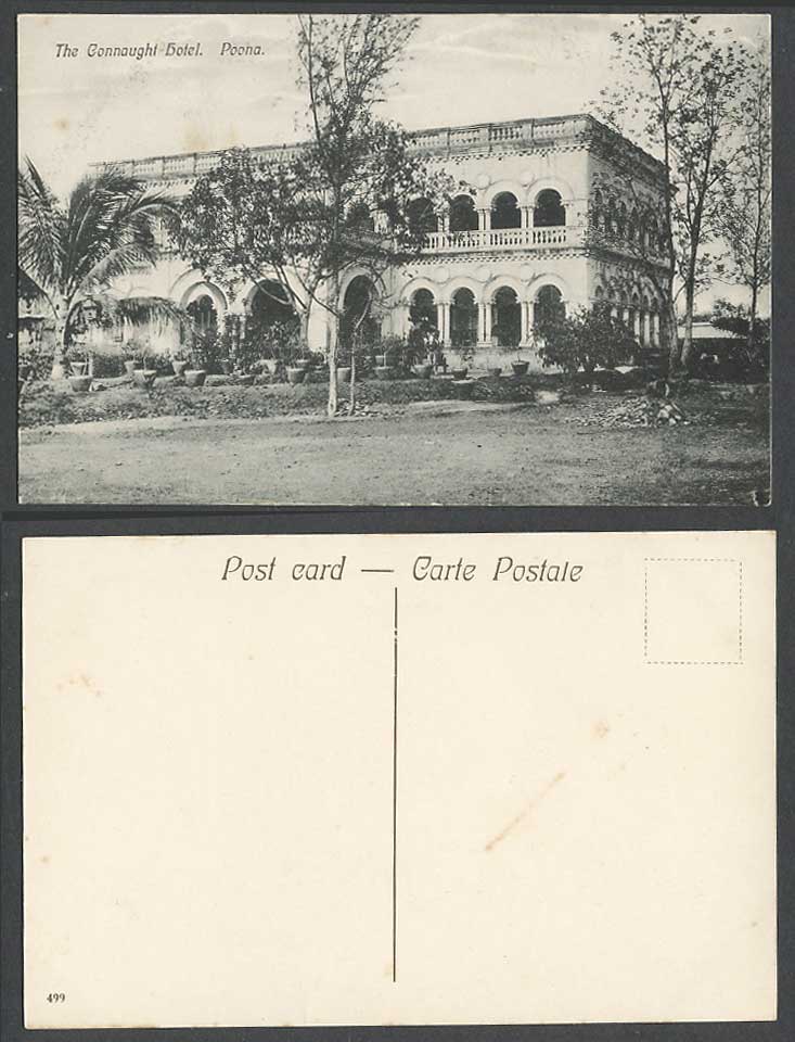 India Old Postcard The Connaught Hotel Building POONA Pune Pots & Plants No. 499