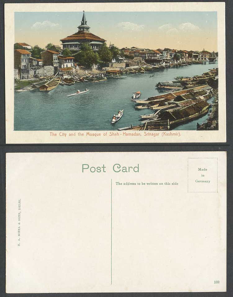 India Old Colour Postcard City and Mosque of Shah Hamadan Srinagar Kashmir Boats