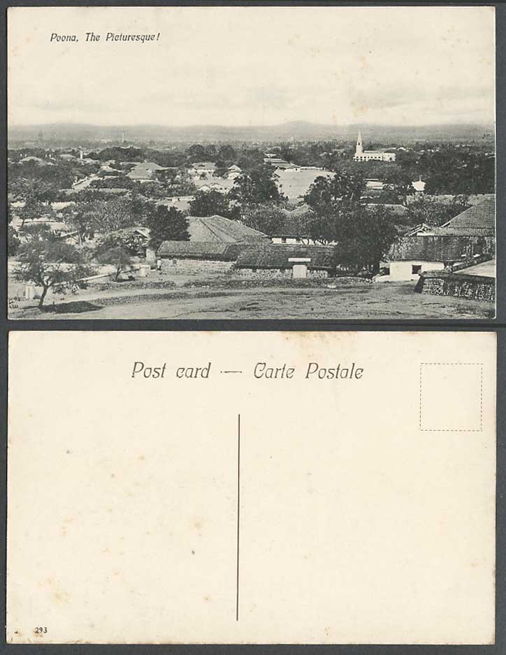India Old Postcard Poona The Picturesque Pune Panorama General View Church Tower