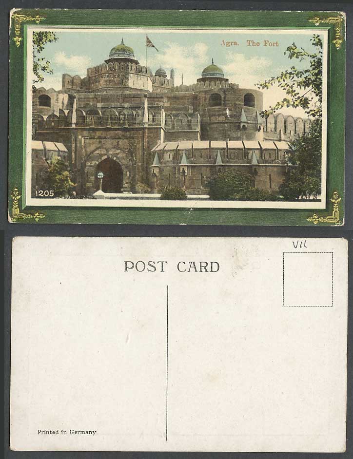 India Old Colour Postcard Agra The Fort Fortress British Flag Entrance Gate 1205